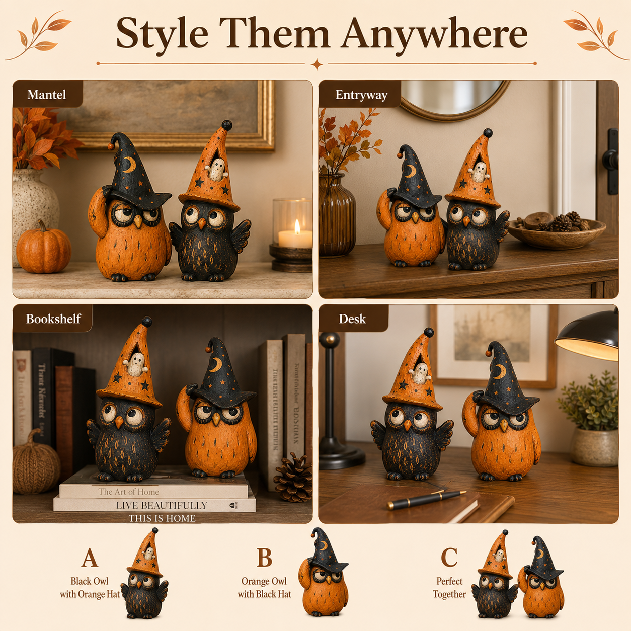 Vintage Halloween Owl Figurines