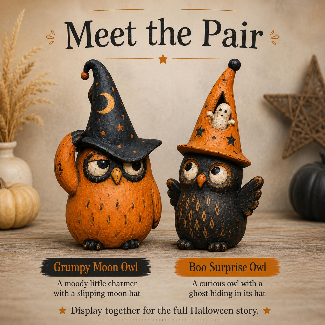 Vintage Halloween Owl Figurines