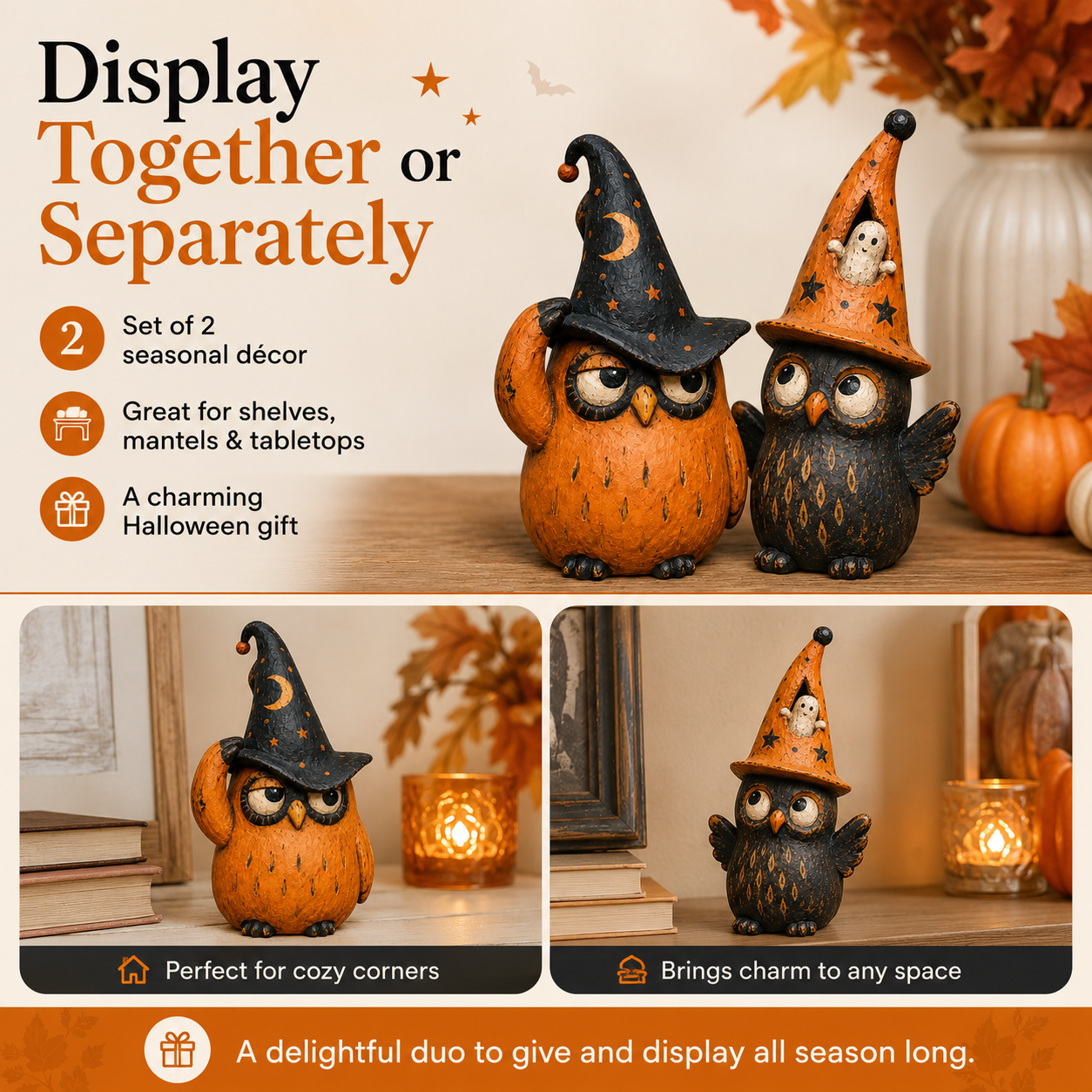 Vintage Halloween Owl Figurines