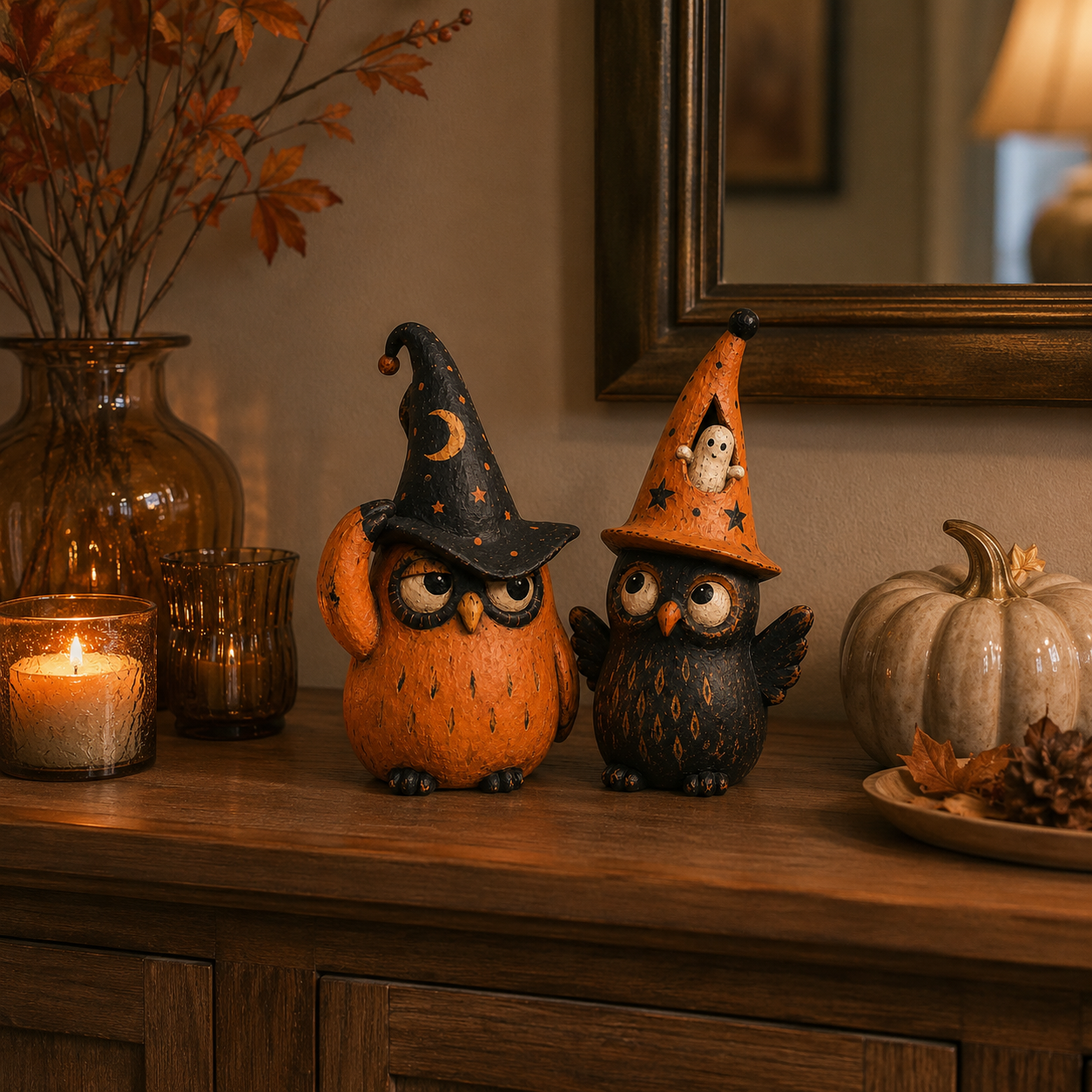 Vintage Halloween Owl Figurines