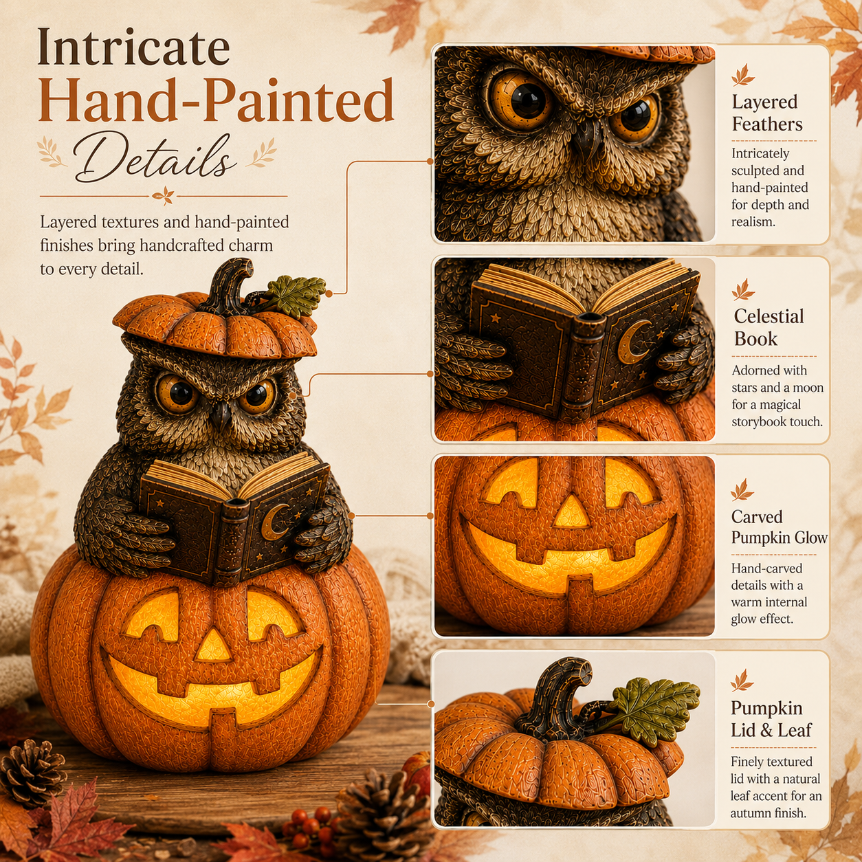 Lighted Halloween Owl Pumpkin Figurine