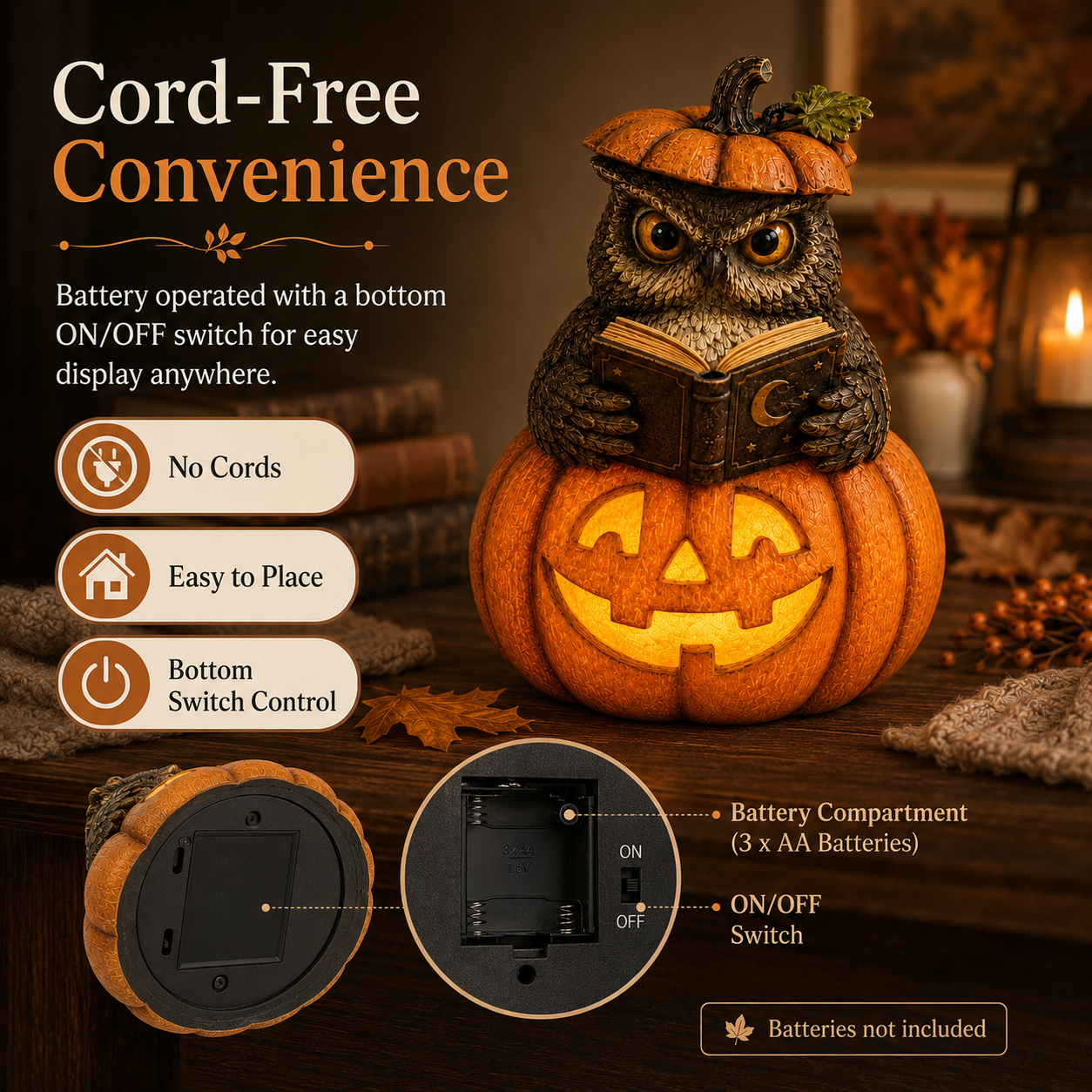 Lighted Halloween Owl Pumpkin Figurine