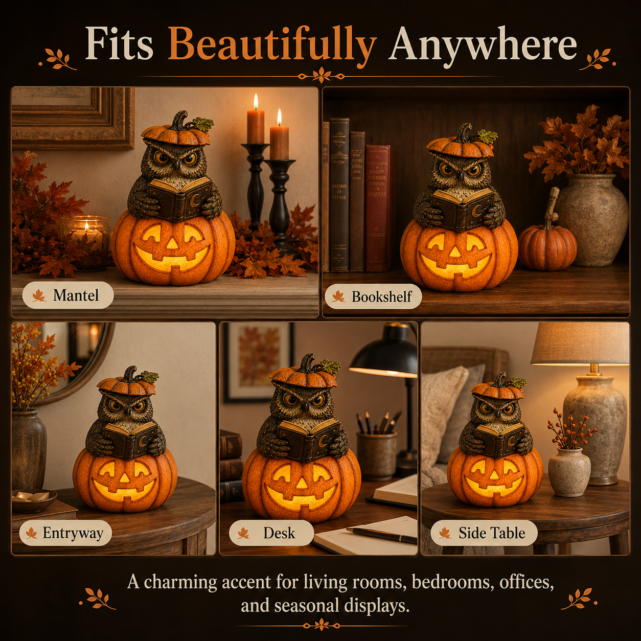 Lighted Halloween Owl Pumpkin Figurine