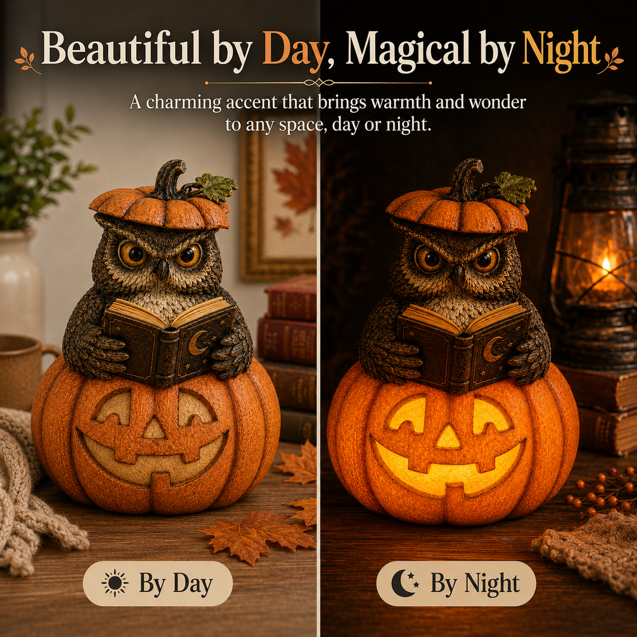 Lighted Halloween Owl Pumpkin Figurine