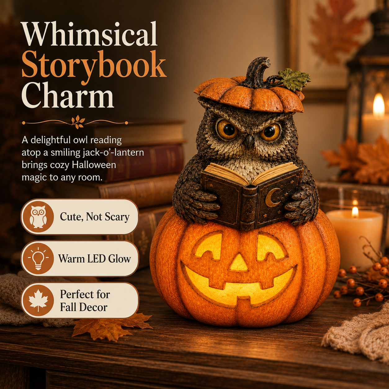 Lighted Halloween Owl Pumpkin Figurine