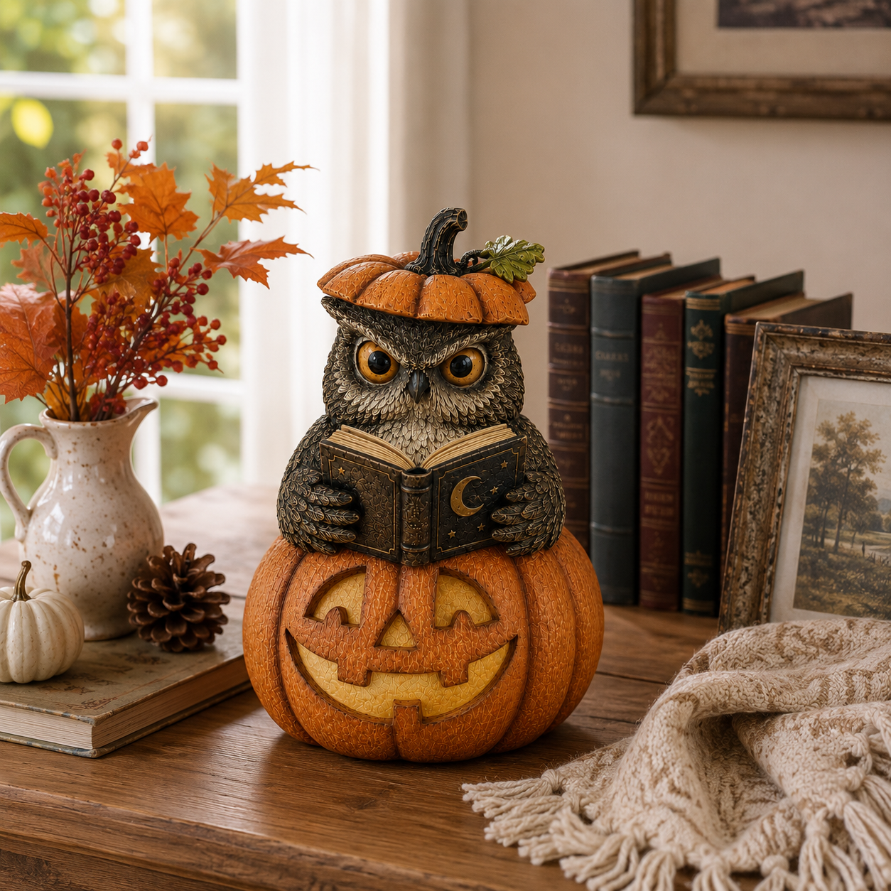Lighted Halloween Owl Pumpkin Figurine