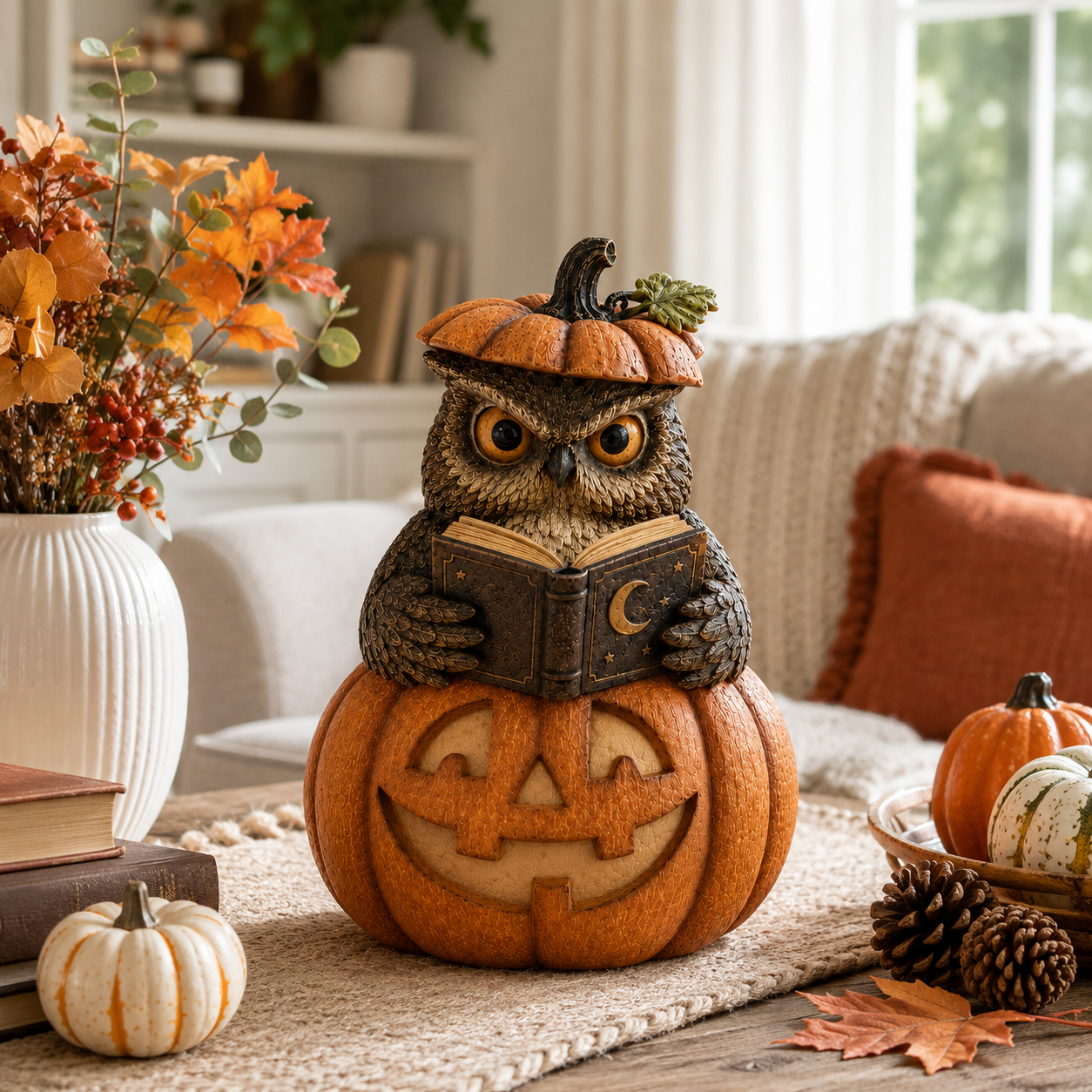 Lighted Halloween Owl Pumpkin Figurine