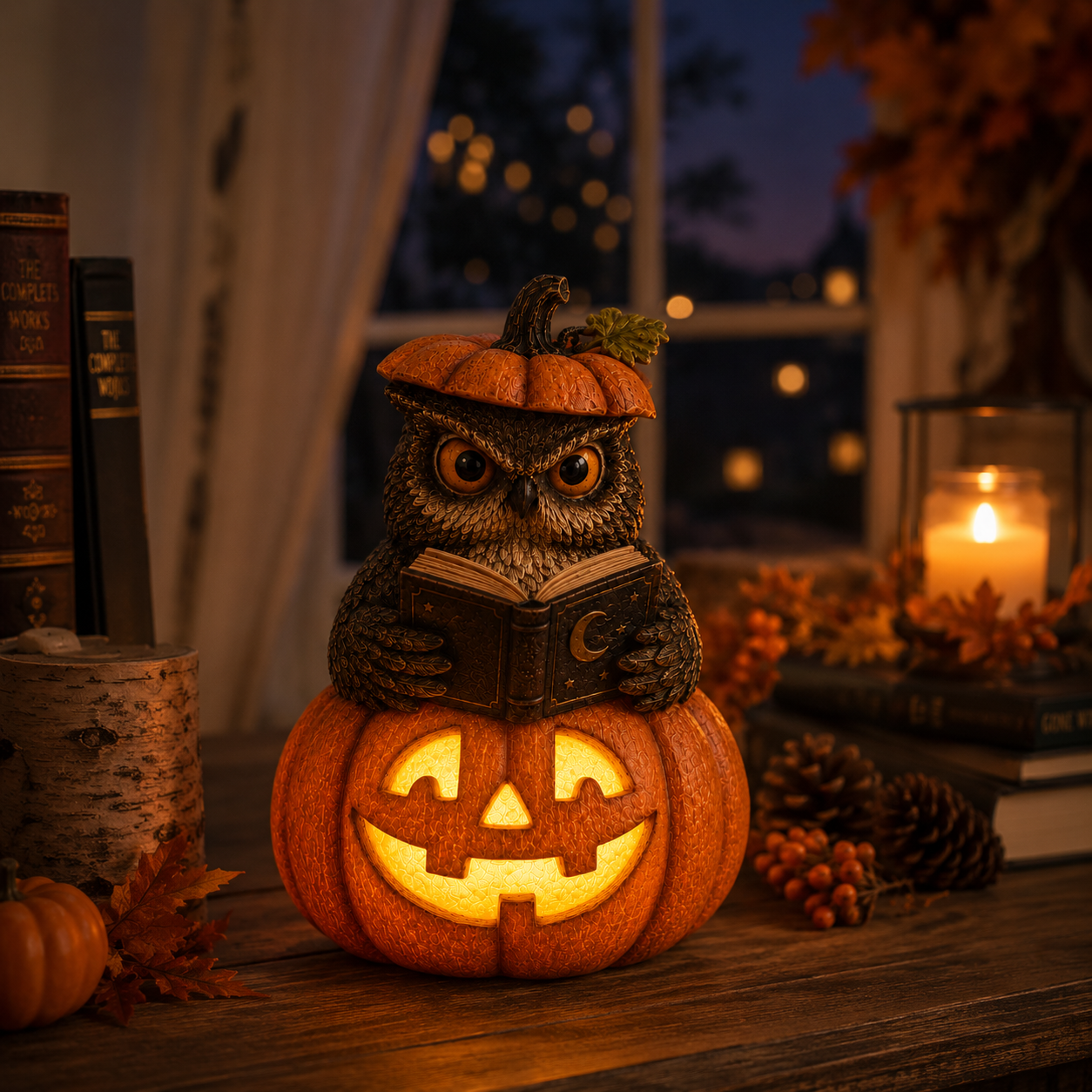 Lighted Halloween Owl Pumpkin Figurine