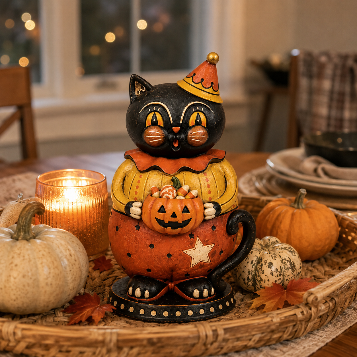 Vintage Trick-or-Treat Black Cat Figurine 🎃