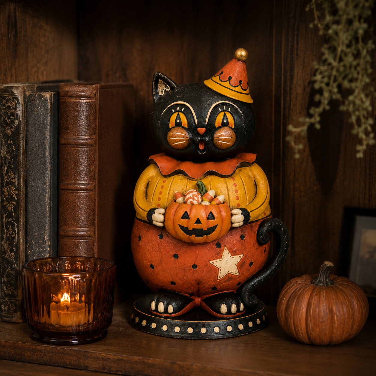 Vintage Trick-or-Treat Black Cat Figurine 🎃