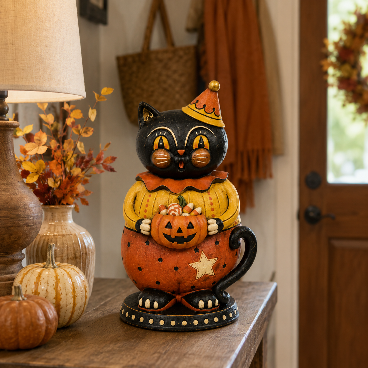 Vintage Trick-or-Treat Black Cat Figurine 🎃
