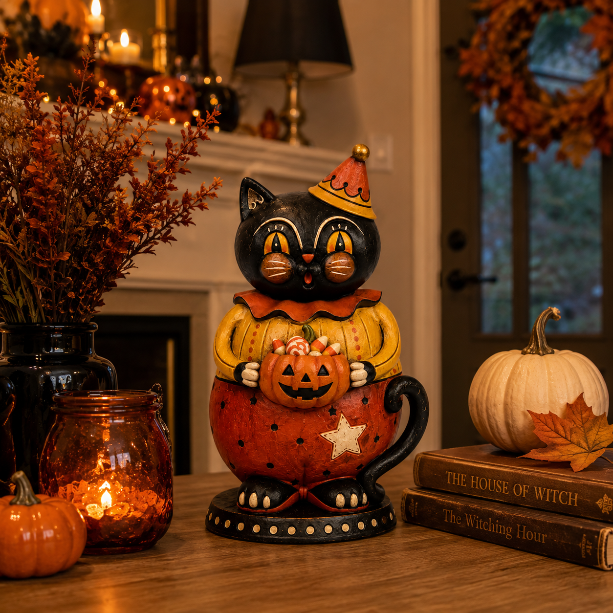 Vintage Trick-or-Treat Black Cat Figurine 🎃