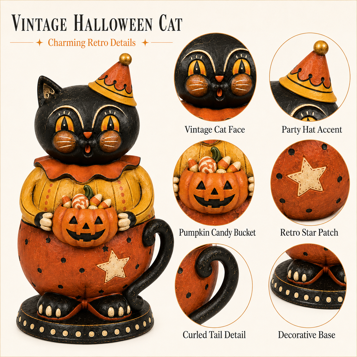 Vintage Trick-or-Treat Black Cat Figurine 🎃