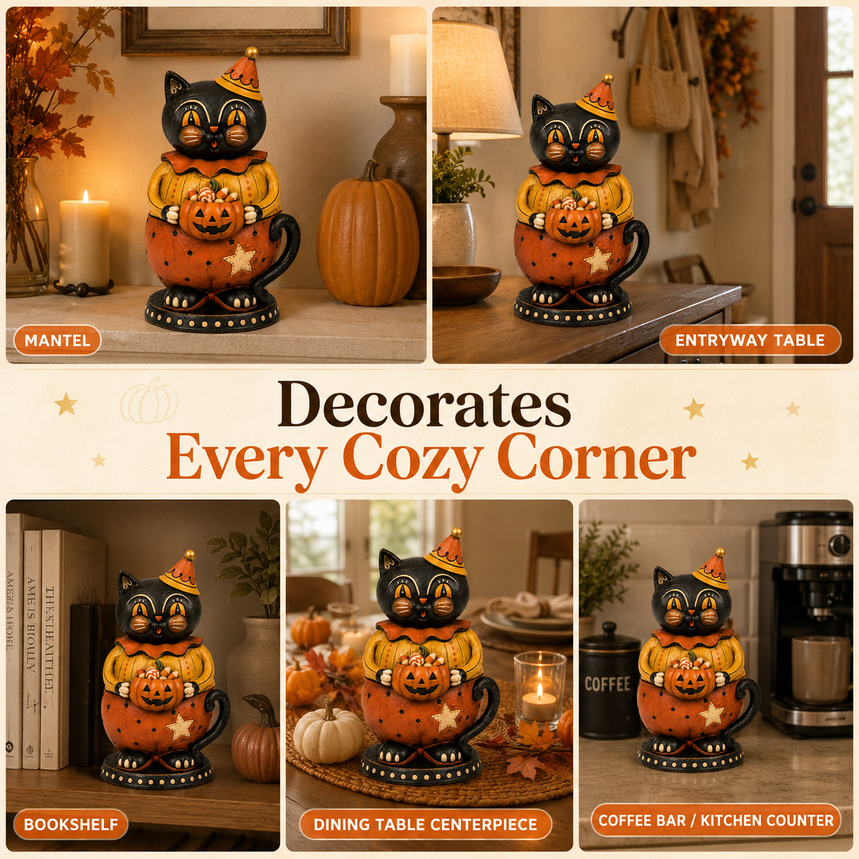 Vintage Trick-or-Treat Black Cat Figurine 🎃