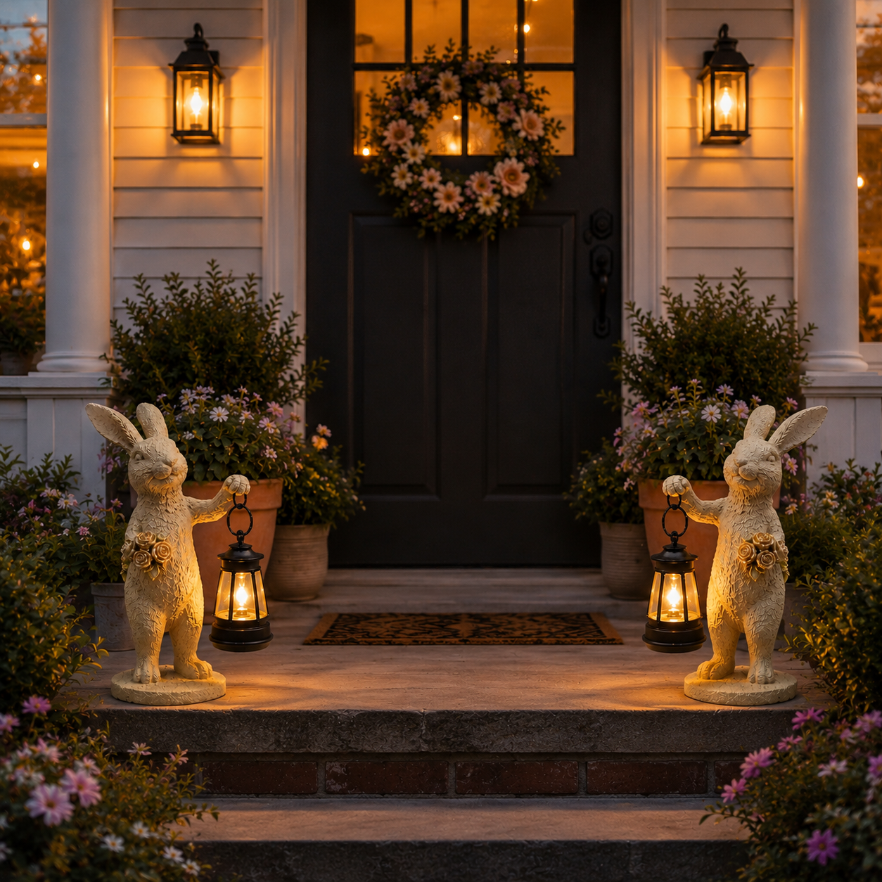 Enchanted Garden Rabbit Solar Lantern Statue