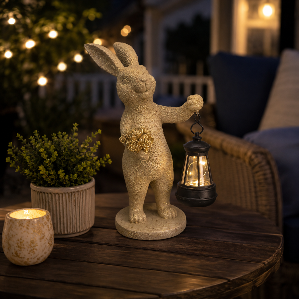 Enchanted Garden Rabbit Solar Lantern Statue