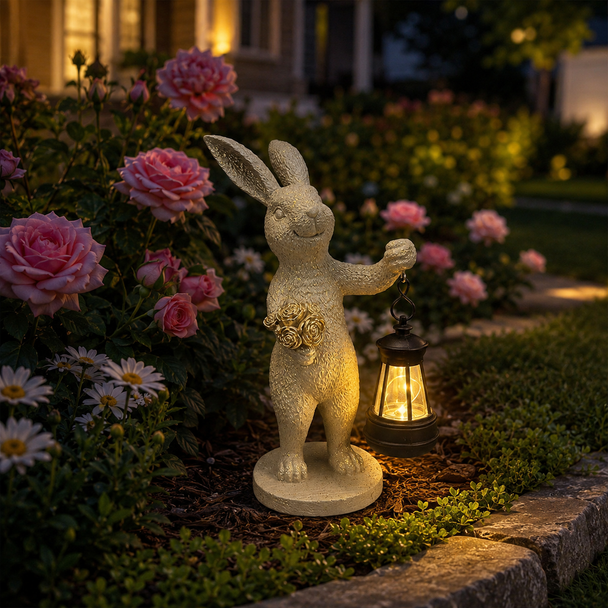 Enchanted Garden Rabbit Solar Lantern Statue