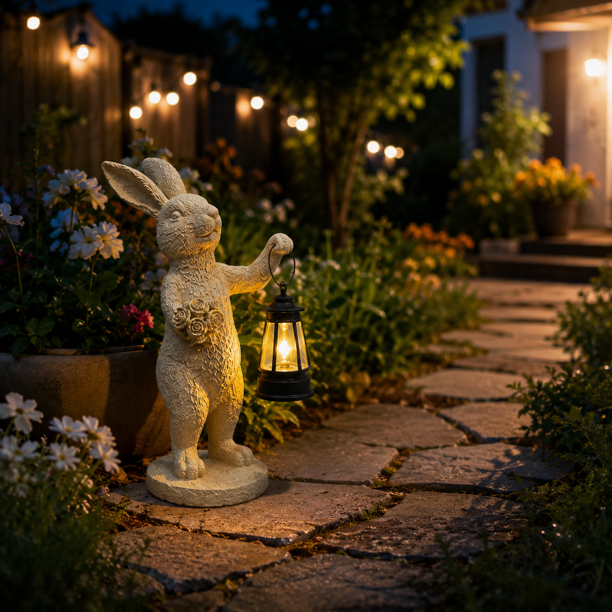 Enchanted Garden Rabbit Solar Lantern Statue