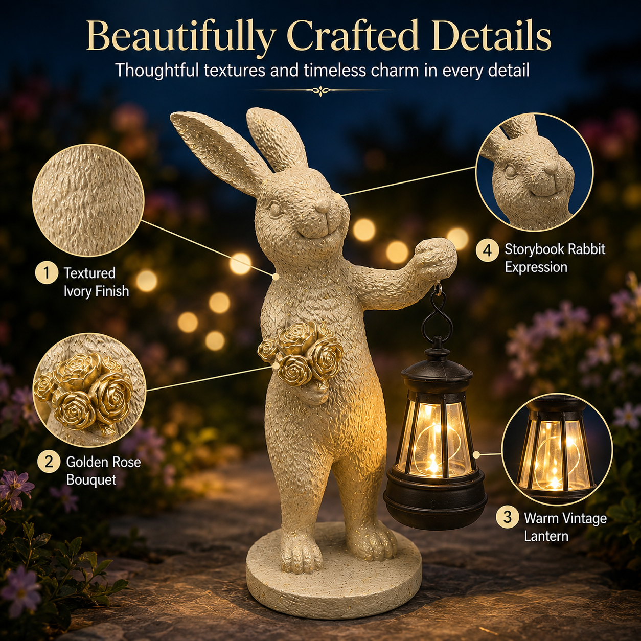 Enchanted Garden Rabbit Solar Lantern Statue