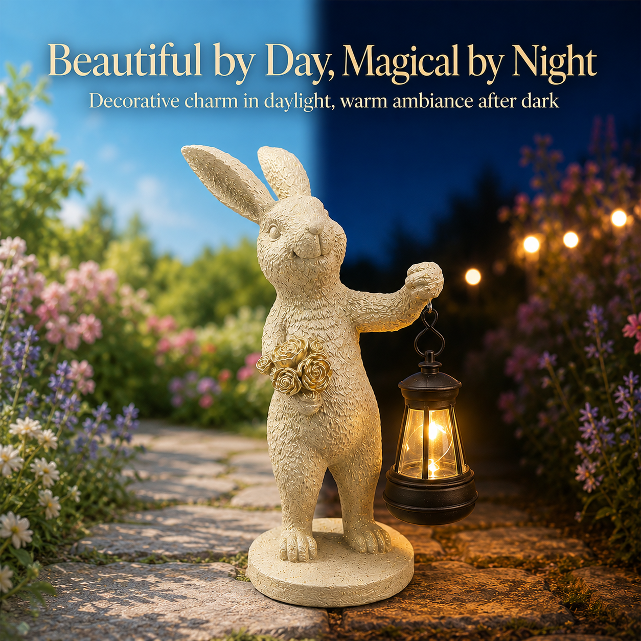 Enchanted Garden Rabbit Solar Lantern Statue
