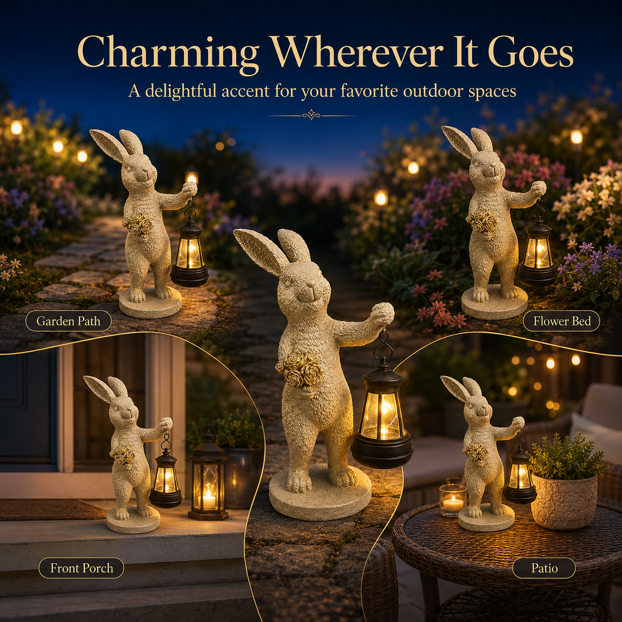 Enchanted Garden Rabbit Solar Lantern Statue