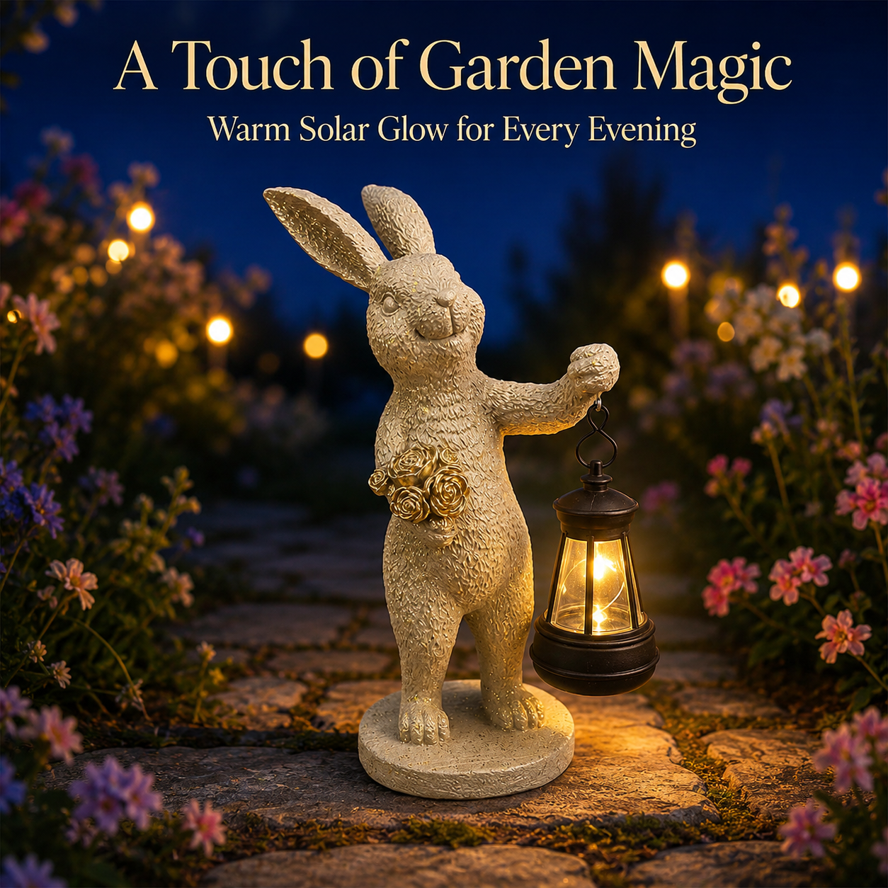 Enchanted Garden Rabbit Solar Lantern Statue
