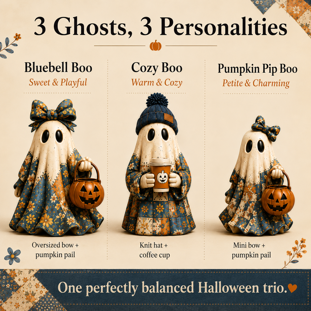Cozy Patchwork Ghost Figurines