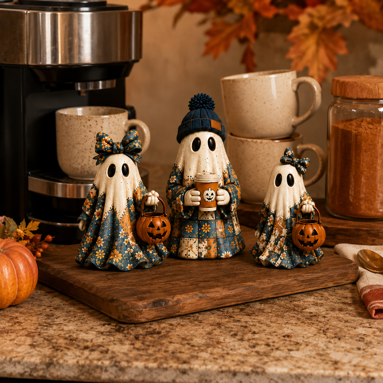 Cozy Patchwork Ghost Figurines