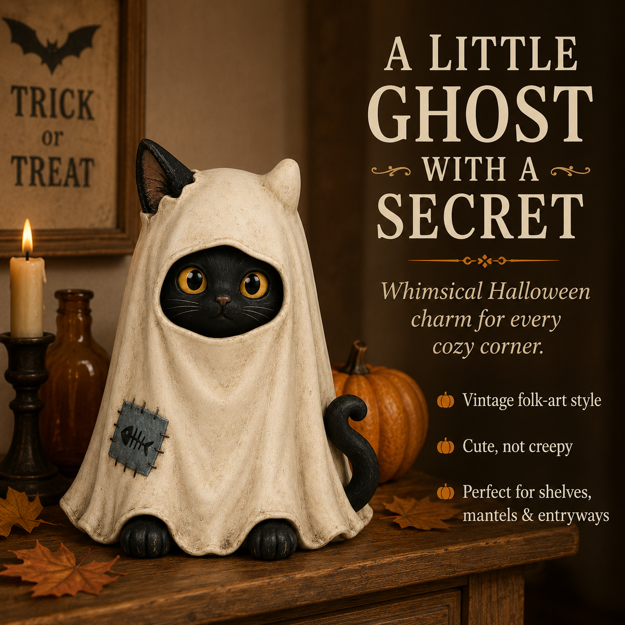 Vintage Ghost Cat Halloween Figurine