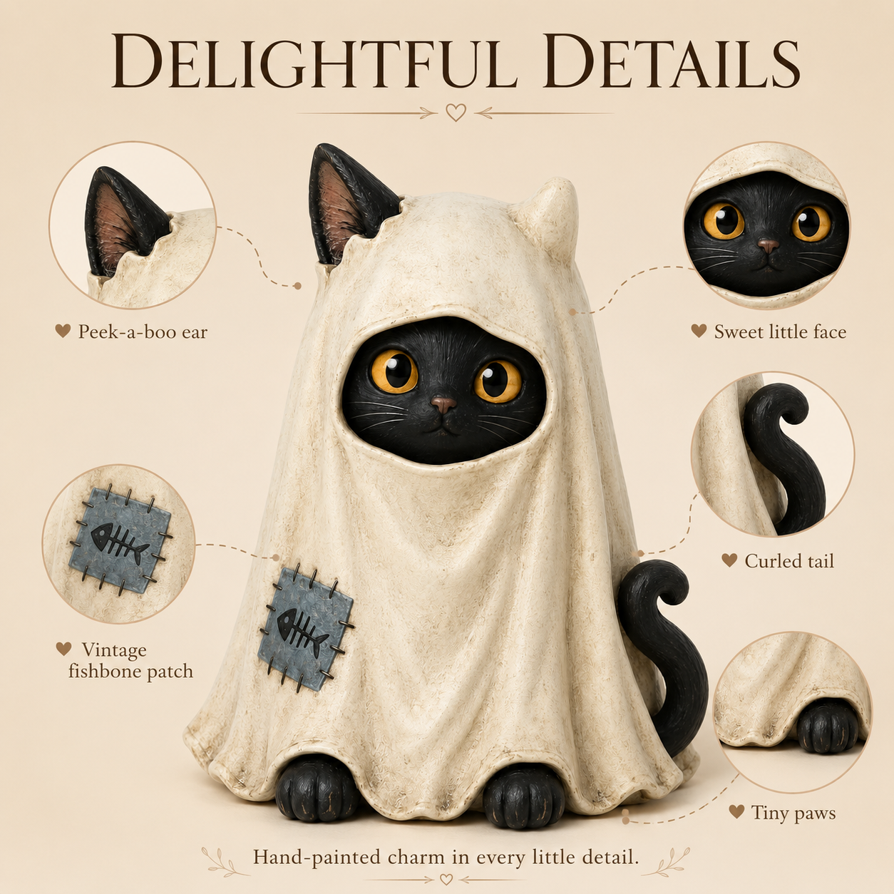 Vintage Ghost Cat Halloween Figurine