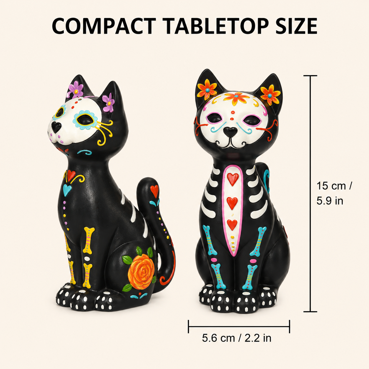 Sugar Skull Cat Figurines Set of 2