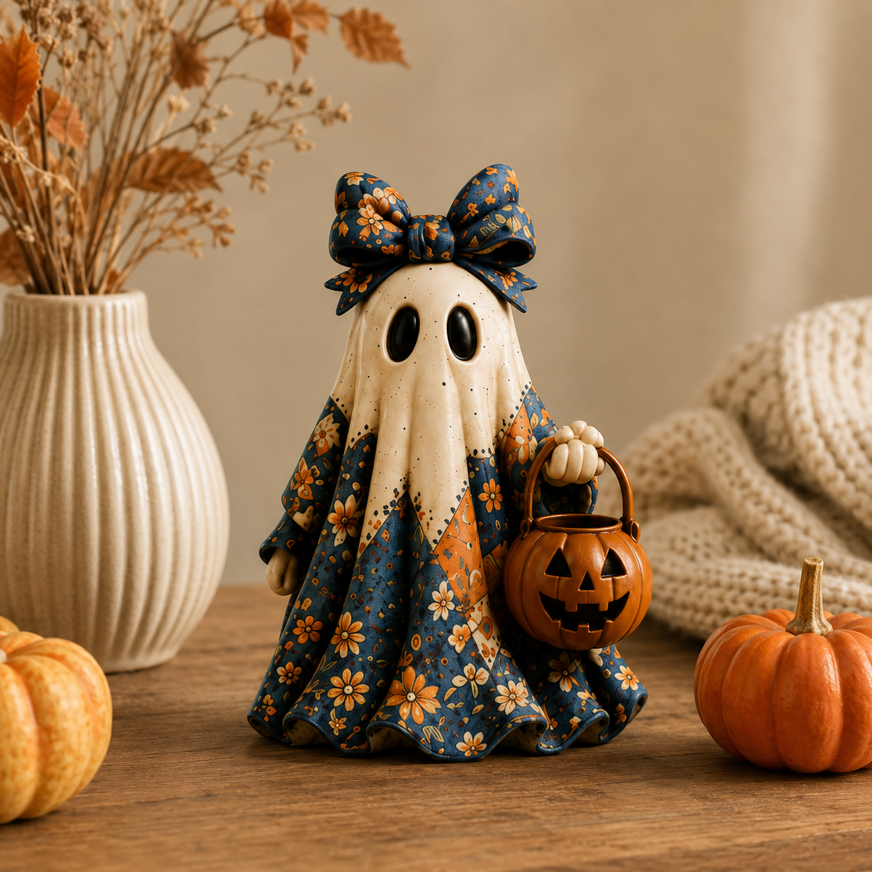 Cozy Patchwork Ghost Figurines