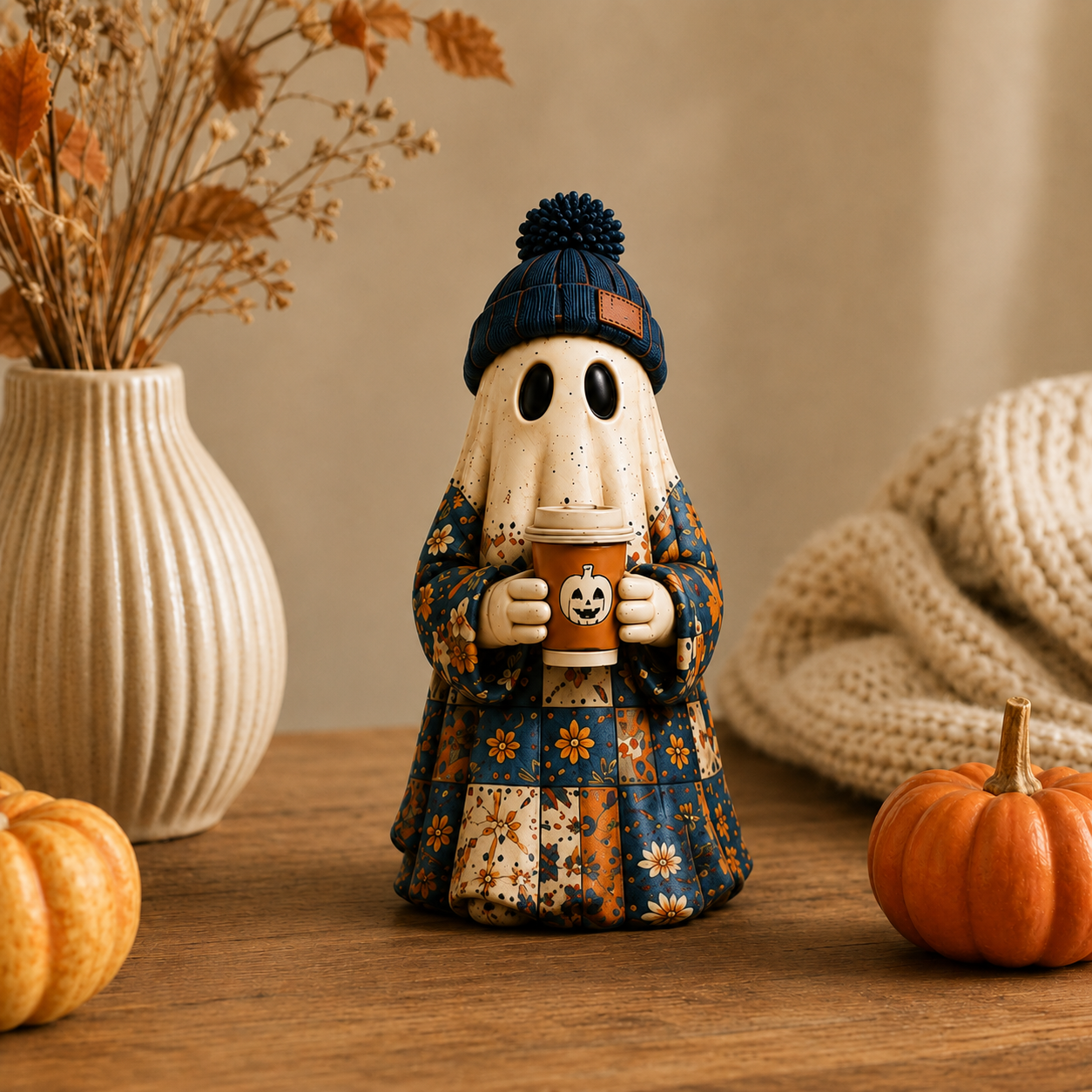 Cozy Patchwork Ghost Figurines