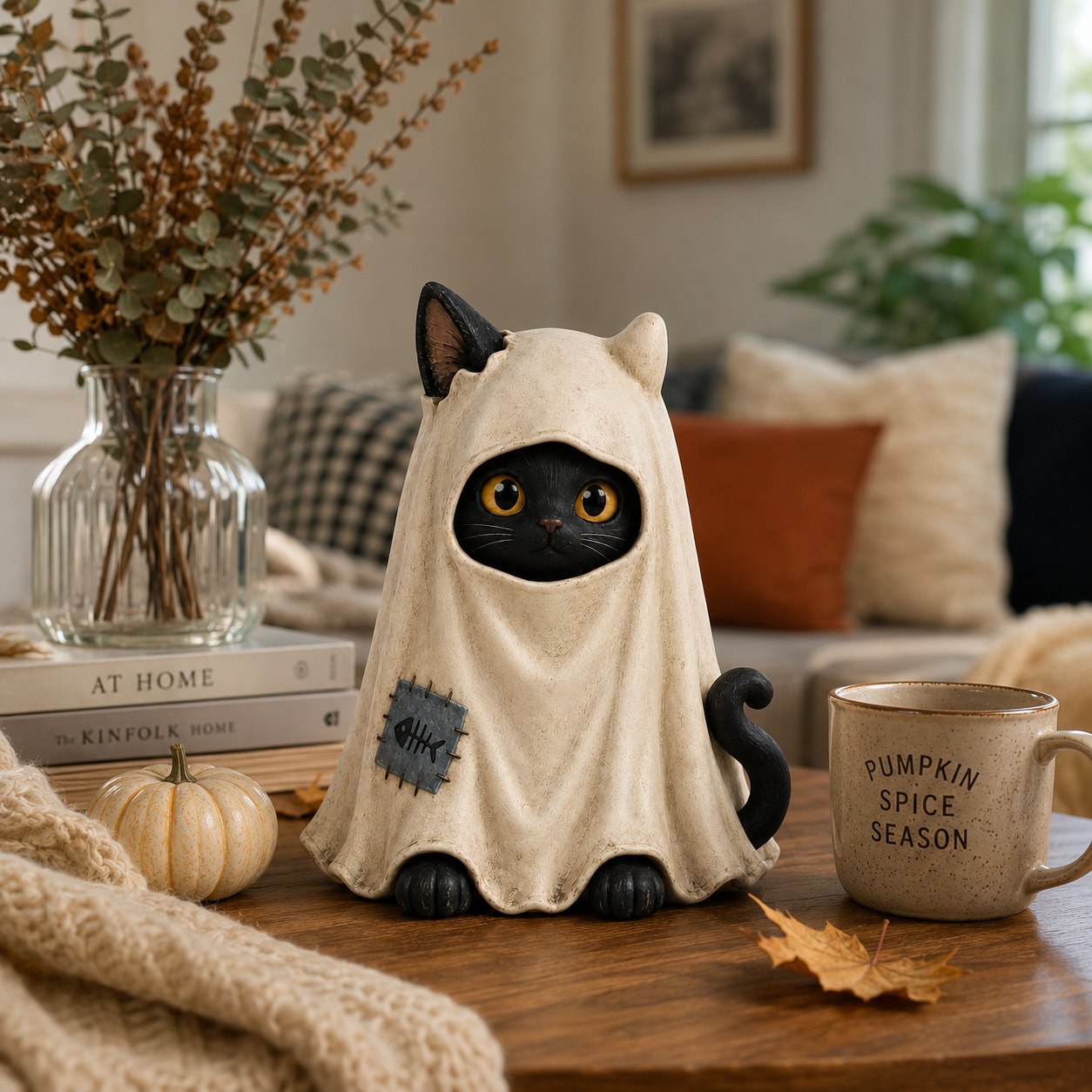 Vintage Ghost Cat Halloween Figurine