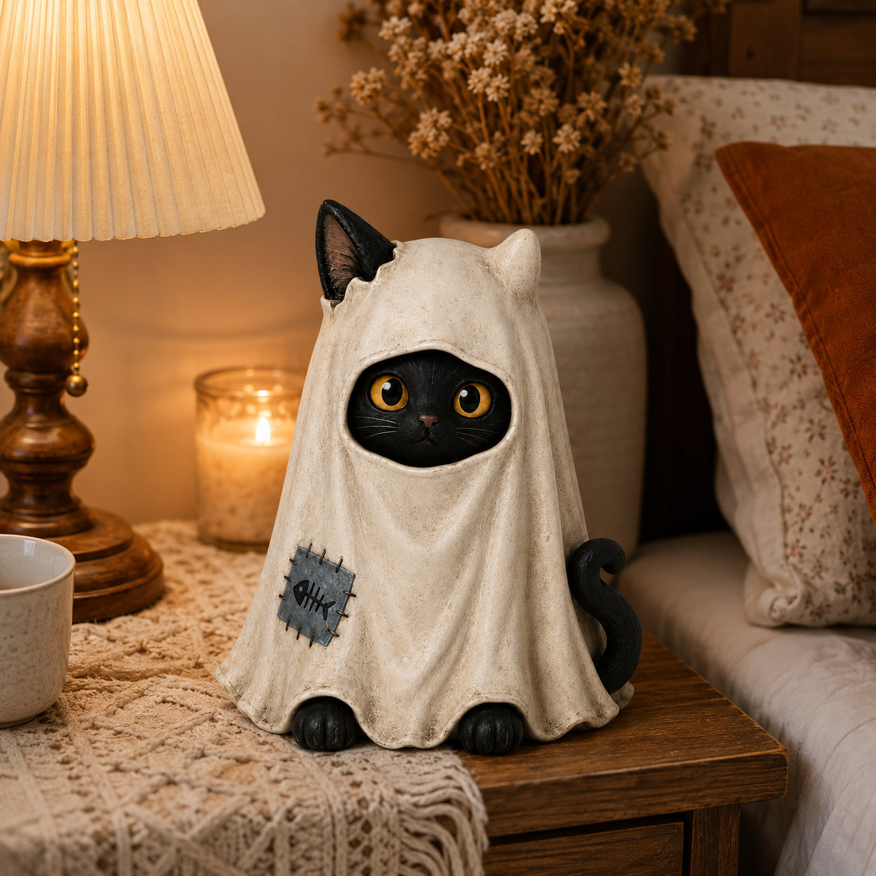 Vintage Ghost Cat Halloween Figurine
