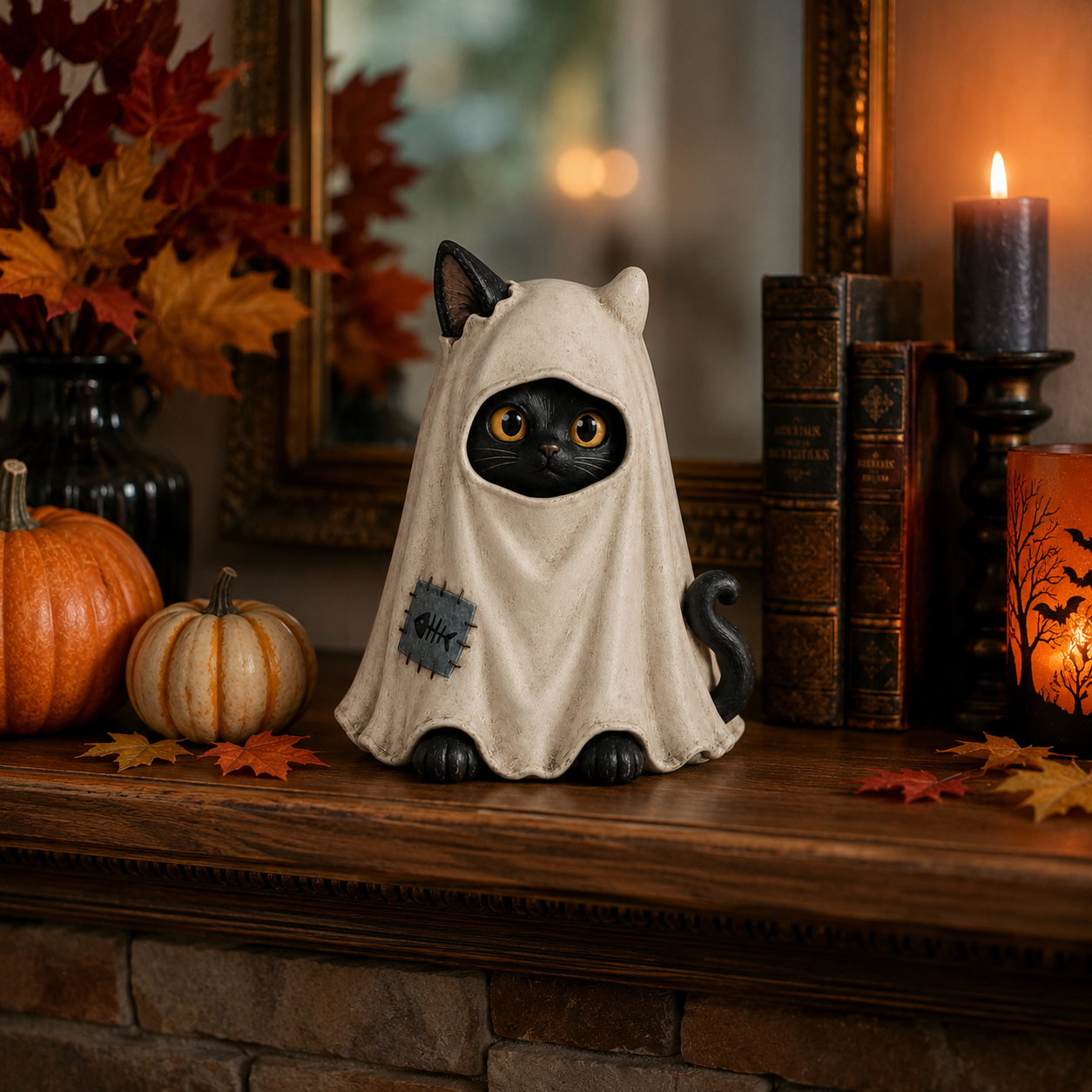 Vintage Ghost Cat Halloween Figurine