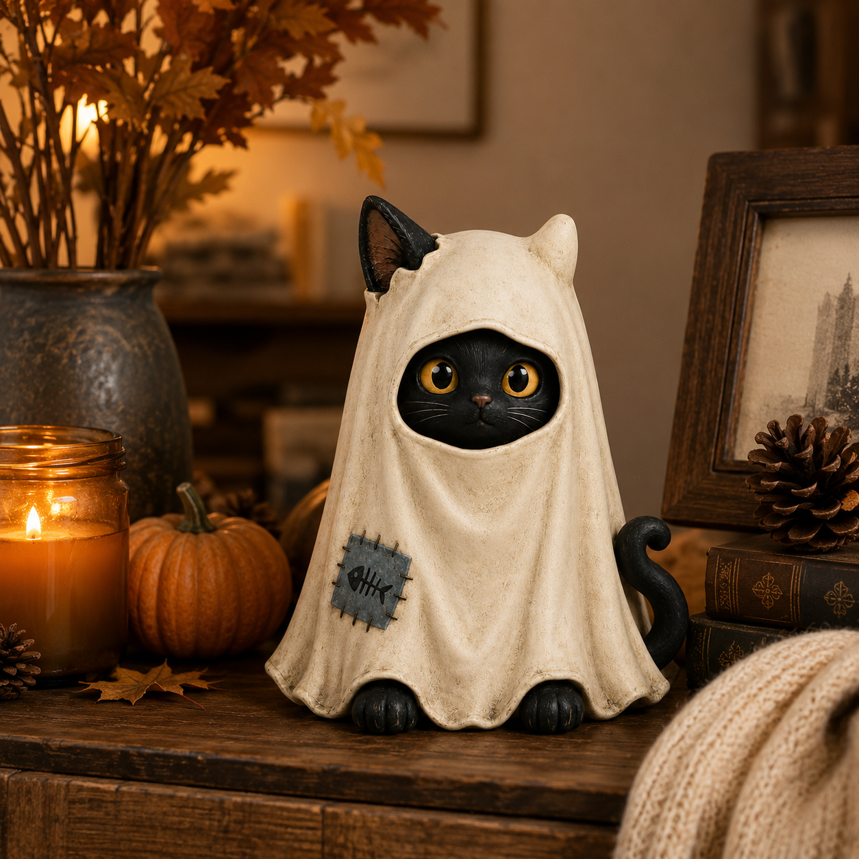 Vintage Ghost Cat Halloween Figurine