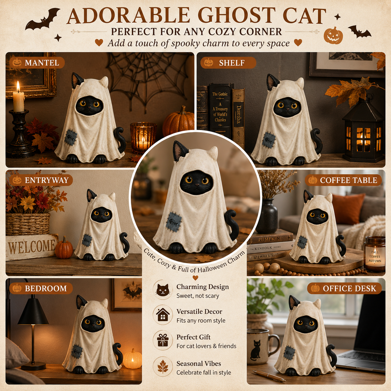 Vintage Ghost Cat Halloween Figurine
