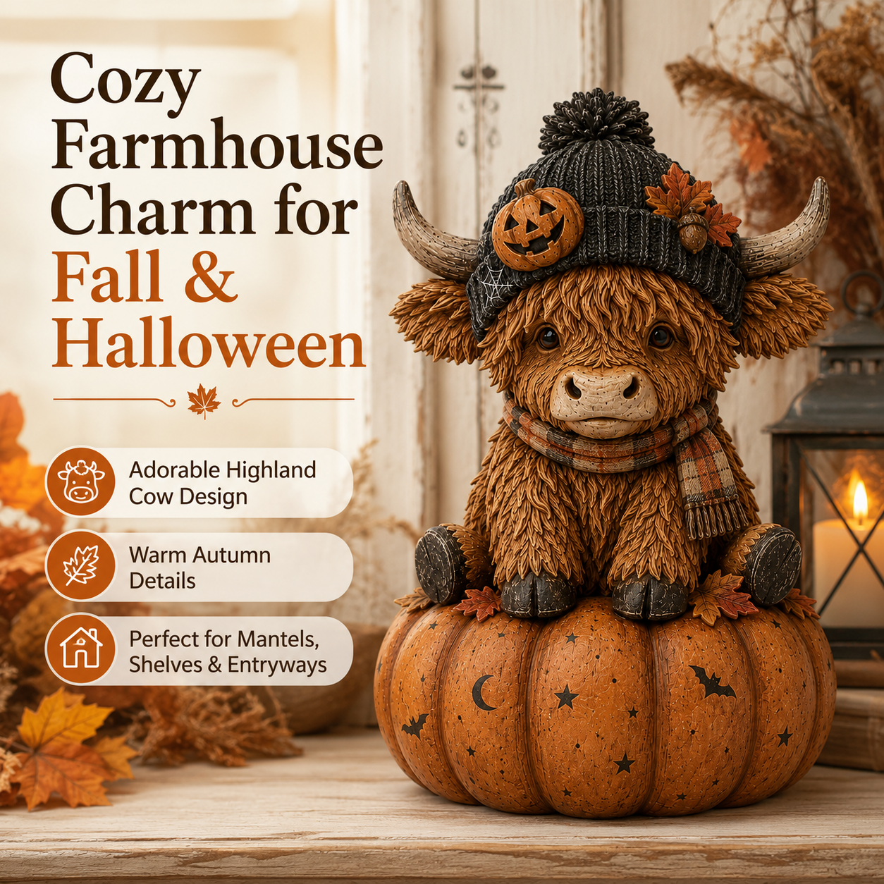 Pumpkin Patch Highland Cow Figurine