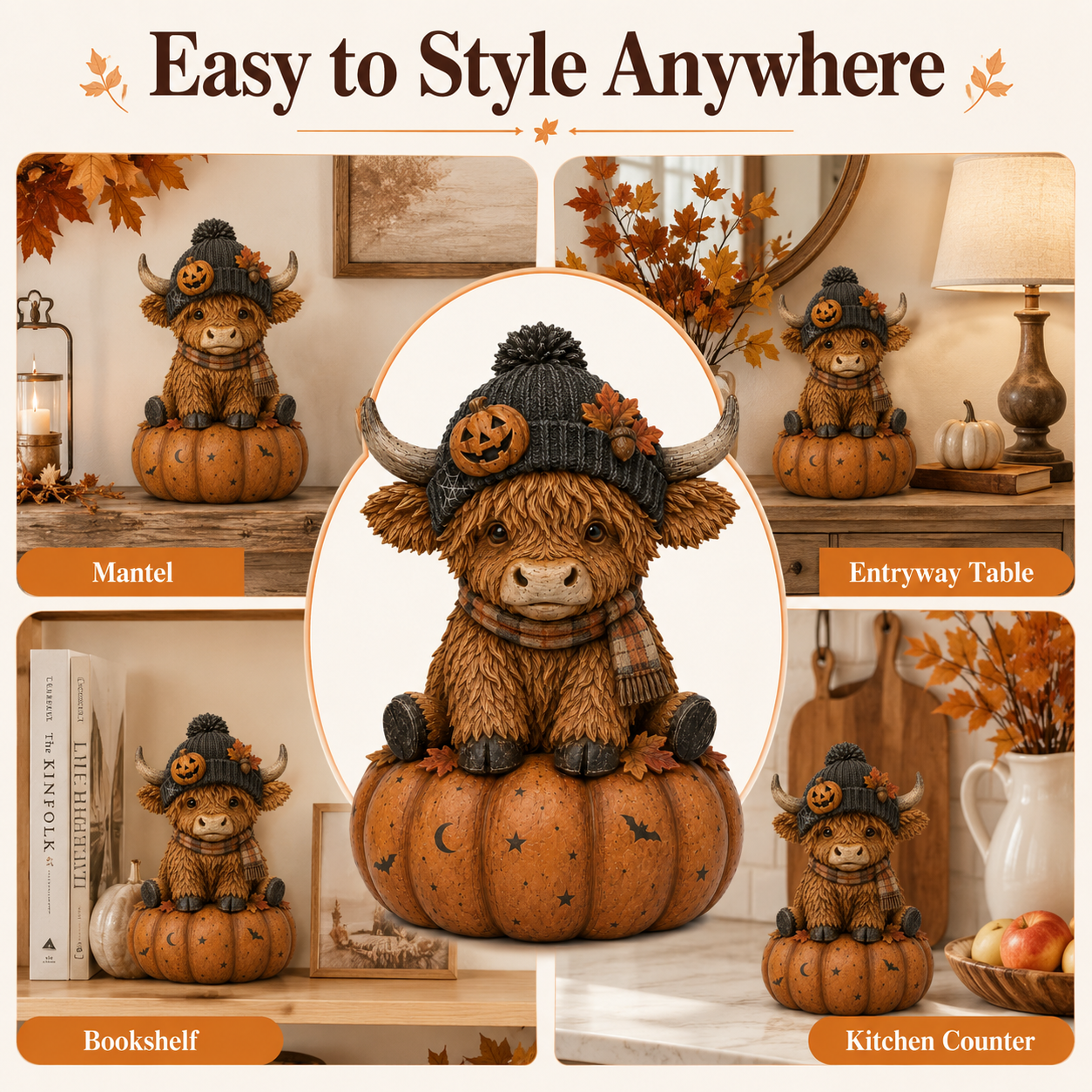 Pumpkin Patch Highland Cow Figurine