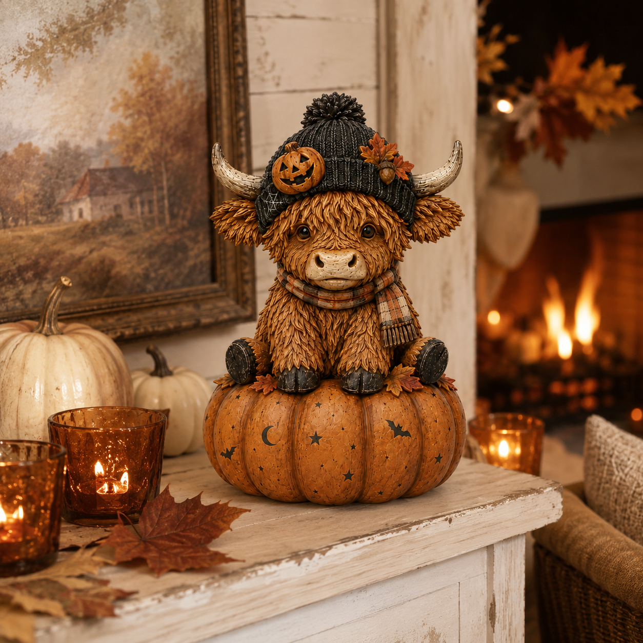 Pumpkin Patch Highland Cow Figurine