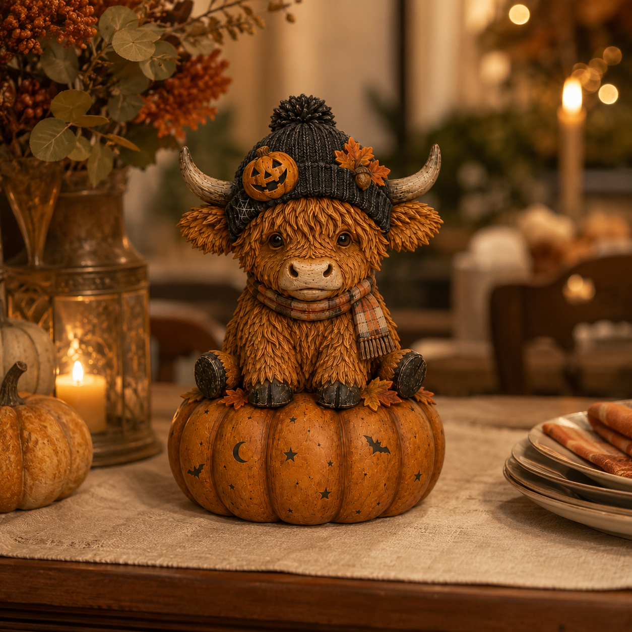 Pumpkin Patch Highland Cow Figurine