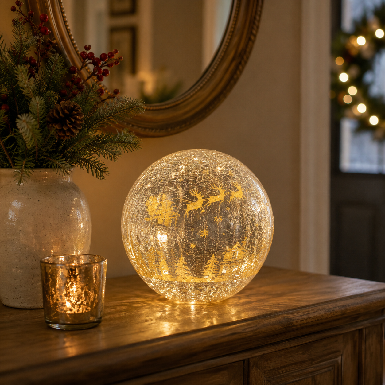 Lighted Crackle Glass Globe
