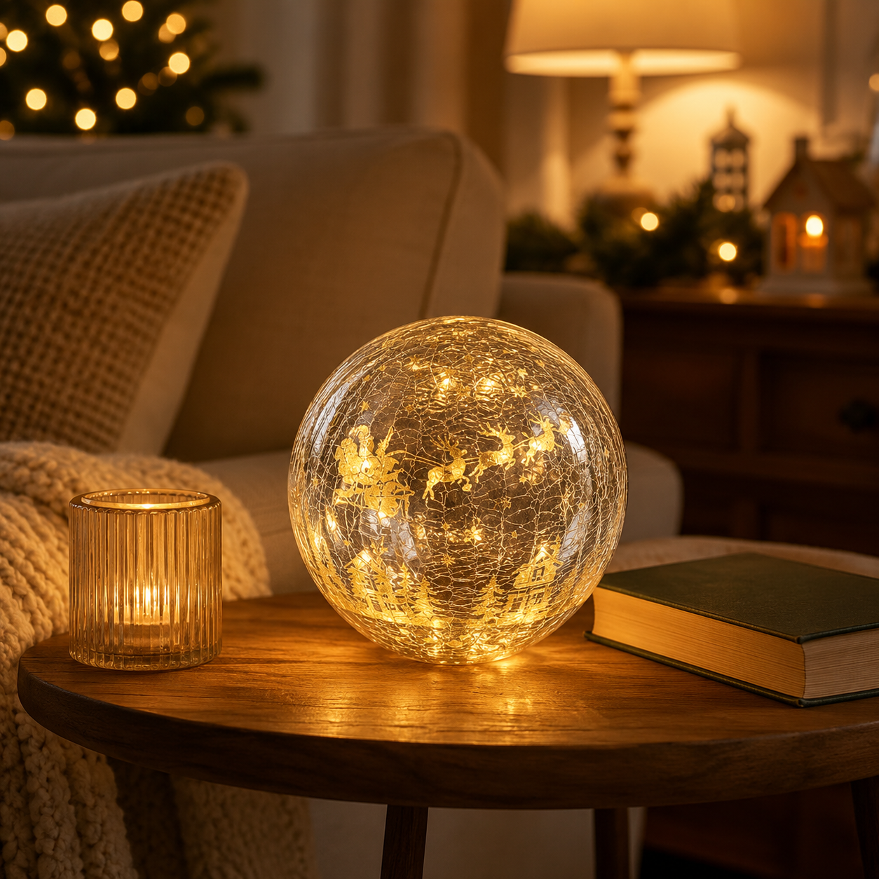 Lighted Crackle Glass Globe