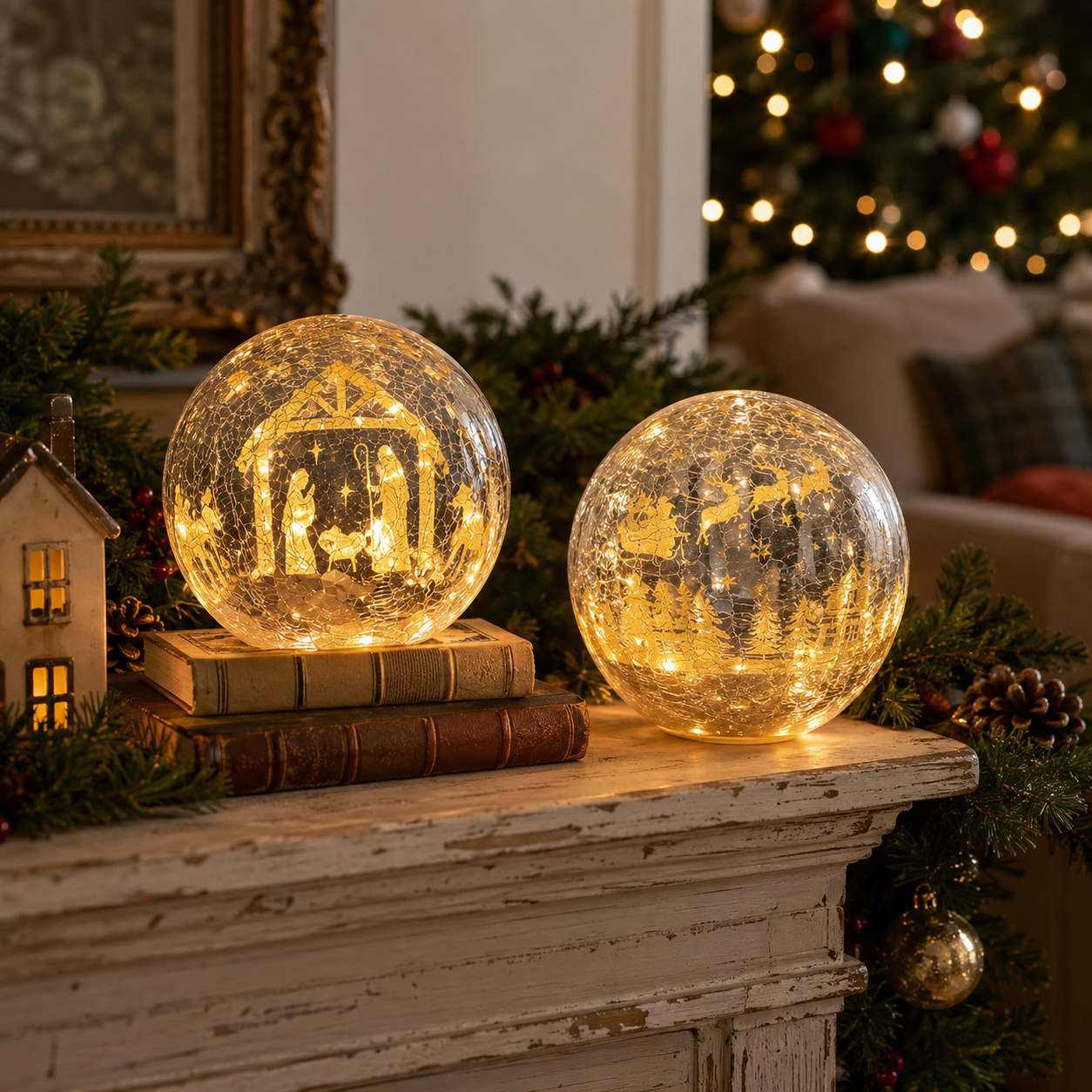 Lighted Crackle Glass Globe