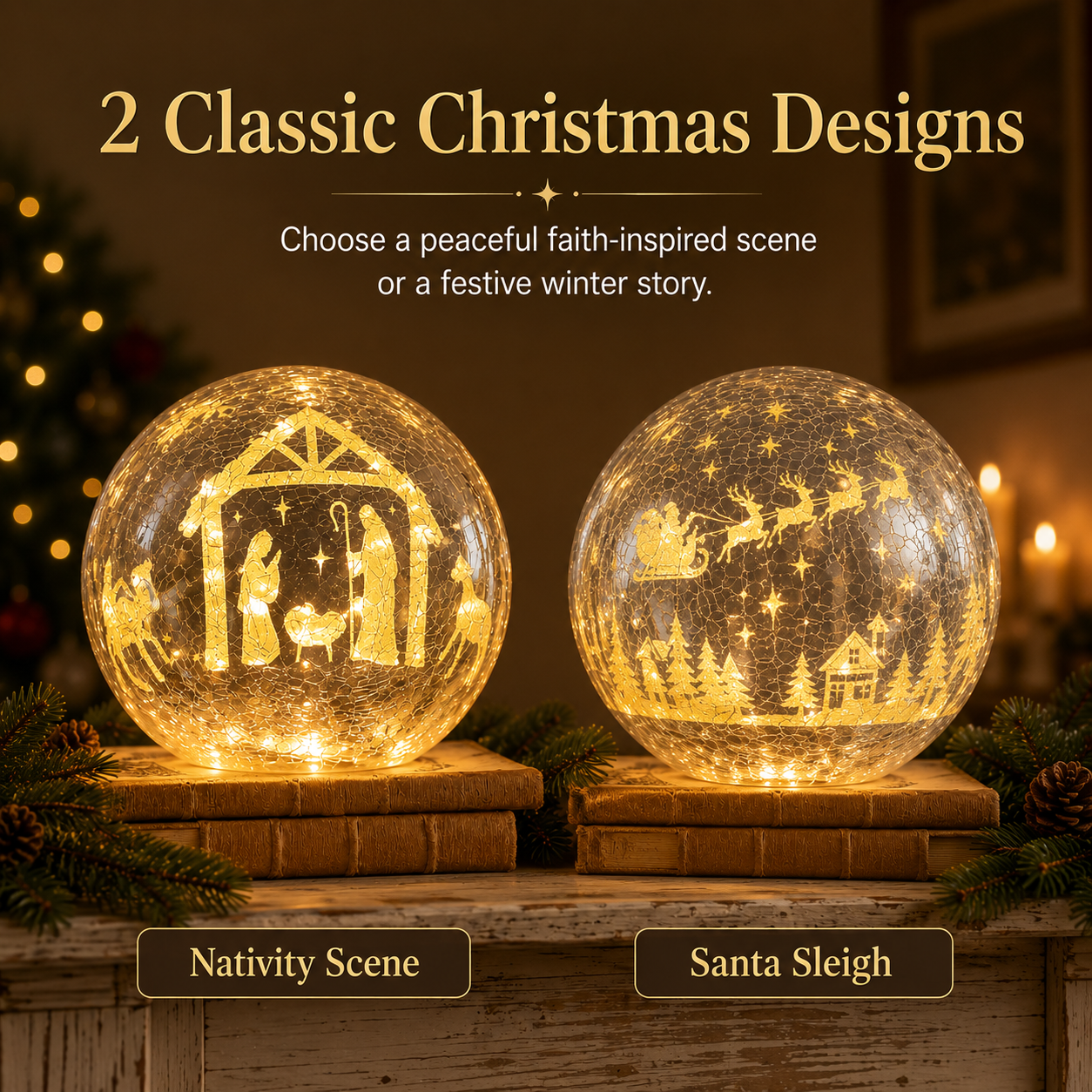 Lighted Crackle Glass Globe
