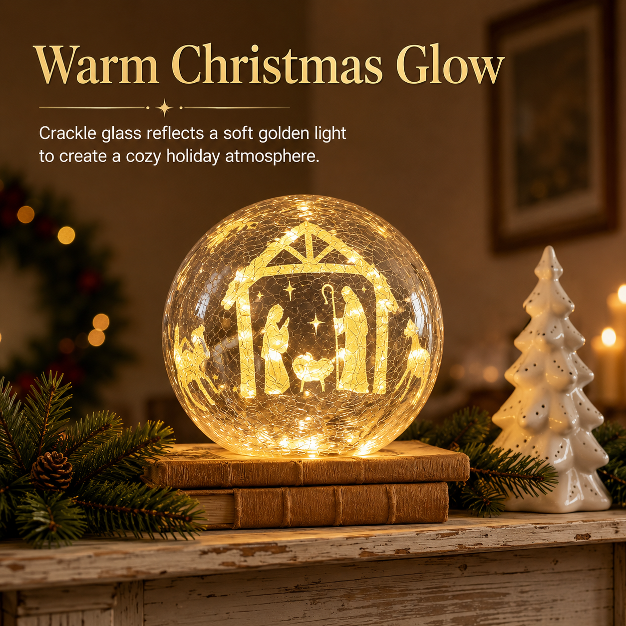 Lighted Crackle Glass Globe
