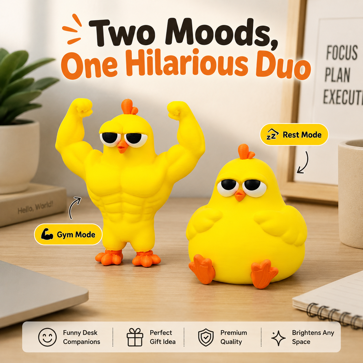 Funny Buff & Chubby Chicken Figurines Set