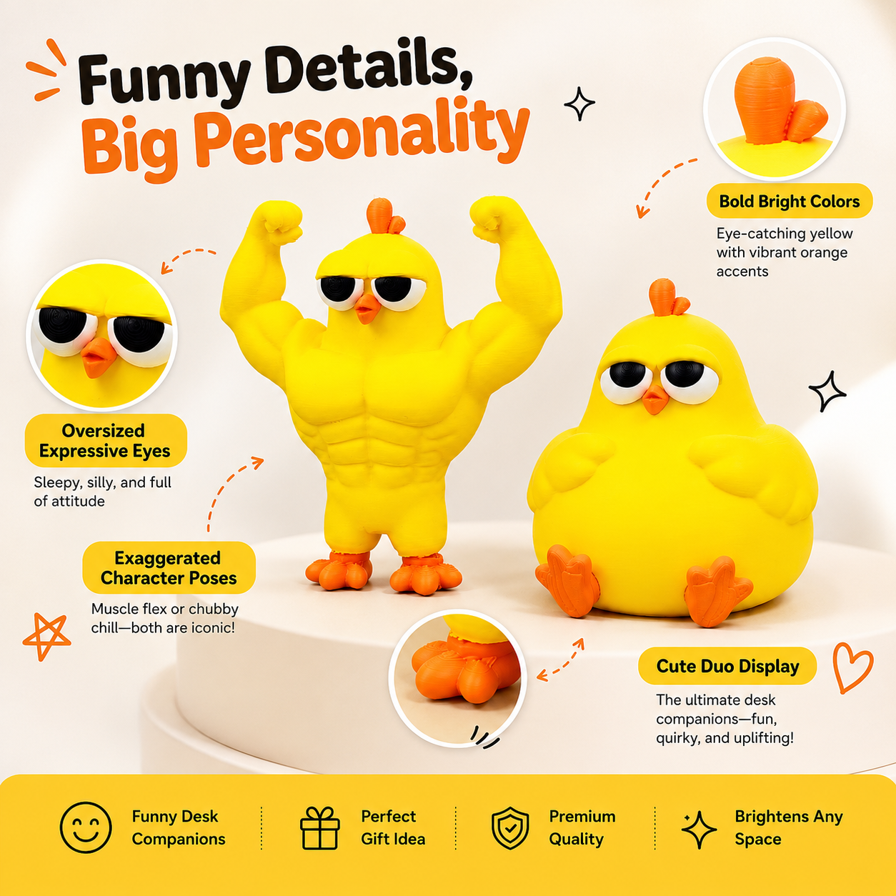 Funny Buff & Chubby Chicken Figurines Set