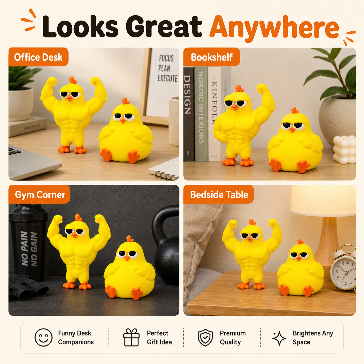 Funny Buff & Chubby Chicken Figurines Set